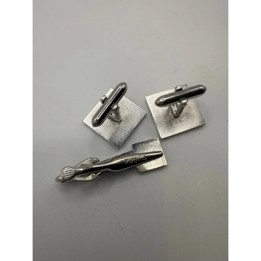 Men's Swank Silver Gold Tone K Initial Cuff Links & Tie Clip Set One Size
